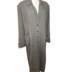 Vintage Vera Cristina Silk Wool Trench Coat Taupe Minimalist Long Jacket L